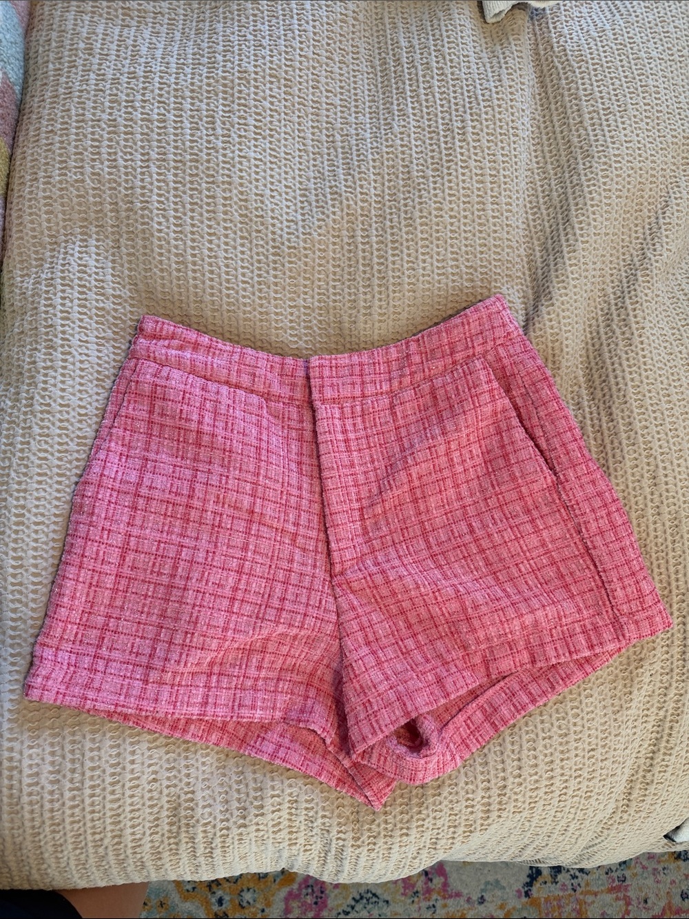 High-Waist Pink Tweed Women's Shorts